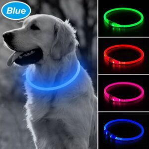 Bseen Light up LED Dog Collar – TPU Cuttable Glowing Puppy Collar for Night Dog Walking (Blue)