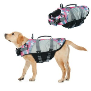 Kuoser Dog Life Jacket, Adjustable Ripstop Pet Safety Vest with Reflective Stripes, Dog Lifesaver with Rescue Handle for Small Medium Large Dog