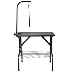 Foldable Small Pet Dog Grooming Table Adjustable Height w/Arm/Noose/Mesh Tray Maximum Capacity Up to 220lbs Black