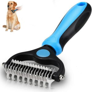 Semfri Pet Grooming Dematting Comb Dog Comb Rake Dog Brush for Dogs and Cats Removes Loose Undercoat (Blue)