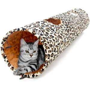 Carkira Cat Tunnel Toy Foldable Leopard Tunnel Pet Toy with Funny Cat Ball