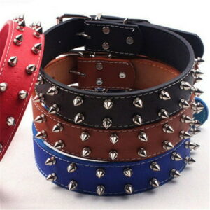 Medium Large Dog Collar Leather Pitbull Rivet Spiked Studded Pet Collar Mastiff