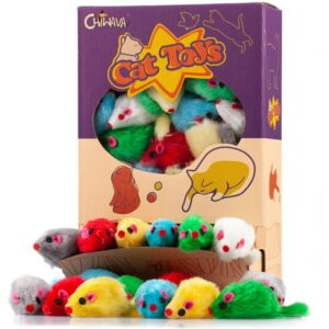 Chiwava 36PCS 4.1” Furry Cat Toy Mice Rattle Small Mouse Kitten Interactive Play Assorted Color