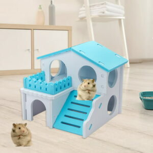 Walbest Wooden Hamster House, Double Layers Small Pet Playground with Slide, Hamster Hideout Hut Play Toys for Dwarf Hamster, Mouse, Rat and Other Small Animals