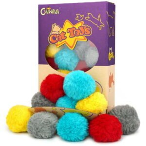 Chiwava 24PCS 1.8″ Catnip Furry Cat Toys Ball Soft Pom Pom Balls Kitten Chase Quiet Play Assorted Color