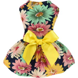 Fitwarm Pet Elegant Floral Ribbon Dog Dress Shirt Vest Sundress Clothes Apparel XS