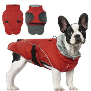 ROZKITCH Lightweight Winter Dog Coat Warm Dog Vest Jacket Water Resistant Windproof Dog Apparel Furry Collar for Cold Weather Dog Jacket Small Medium Large Dogs Red