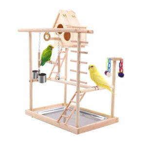 QBLEEV Bird’s Nest Bird Perches Play Stand Gym Parrot Playground Play gym Playpen Play stand Swing Bridge Tray Wood Climb Ladders