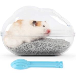 Hamster Sand Bath Container Large Hamster Toilet with Scoop Set Dust Bust Accessories for Small Animals(Transparent, Medium)