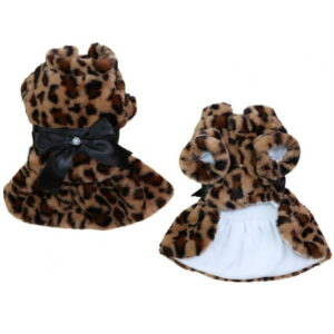 Hazel Tech Warm Pet Dog Dress Bowknot Leopard Dogs Skirt Fleece Soft For Small Puppy Dresses Pet Dog Cats Clothes Chihuahua Pug Apparel