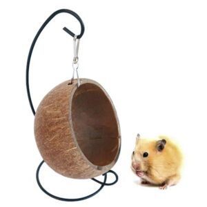 Yungwalm Hamster Coconut Hideout Suspension Coconut Shell Hamster Hideout Small Animal Coconut Bed With Warm Pad Suspension Pet Cave Nest Climber Supplies For Hamsters Gerbils Mice good