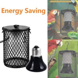 Reptile Heat Lamp with Guard, Ceramic Heat Emitter Basking Heater Lamp for Turtle, Snakes, Lizards, Frogs, Chicks with Power Switch&Anti-Biting Hanging Hook Design, 75W (Black)