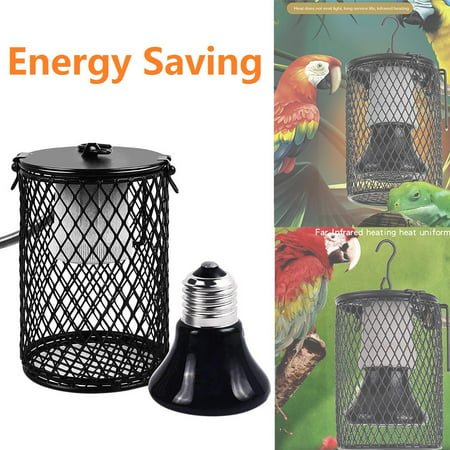 Reptile Heat Lamp with Guard, Ceramic Heat Emitter Basking Heater Lamp for Turtle, Snakes, Lizards, Frogs, Chicks with Power Switch&Anti-Biting Hanging Hook Design, 75W (Black)