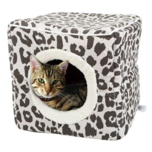 Cat House – Indoor Bed with Removable Foam Cushion – Cat Cave for Puppies, Rabbits, Guinea Pigs, and Other Small Animals by PETMAKER (Animal Print)