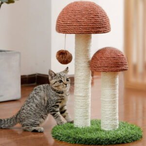 PAWZ Road 2 Mushrooms Cat Scratching Post 18.9″ Sisal Claw Scratcher for Kittens and Small Cats, Brown