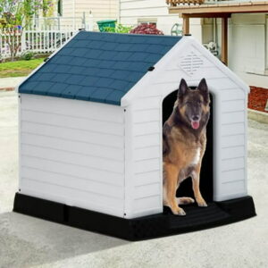 Plastic Dog House 32 inch Large Dog Houses for Small to Large Dogs, All Weather Indoor Outdoor Doghouse with Base Support for Winter Tough Durable House