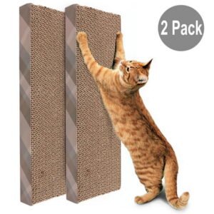 Primepets 2 Small Cat Scratcher Cardboard with Catnip, 15.8×4.8 in