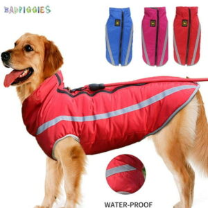 BadPiggies Reflective Dog Coat Winter Jacket, Waterproof Warm Pet Vest Snowsuit Windproof Outdoor Apparel for Medium Large Dogs Walking (3XL, Rose Red)