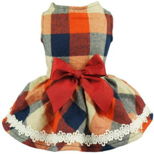 Fitwarm Elegant Lace Plaid Dog Dress for Pet Clothes Shirts Apparel L