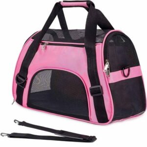 Soft Pet Carrier Airline Approved Soft Sided Pet Travel Carrying Handbag Under Seat Compatibility, Perfect for Cats and Small Dogs Breathable 4-Windows Design (Pink)