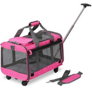 Kopeks Heavy Duty Dog Carrier with Wheels, Heather Pink, 20″L x 13″W x 11.5″H