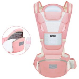 Baby Carrier, 6-in-1 Baby Carrier with Waist Stool, Baby Carrier with Hip Seat, 360 All-Position Baby Carrier for Newborn, Infant & Toddler, Pink