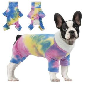 ROZKITCH Dog Pajamas Turtleneck Onesie Soft Breathable Stretchy Cotton Winter Coat Rainbow Tie Dye Shirt 4 Lges Basic Jumpsuit Clothes Apparel Outfit for Puppy and Cat Small Medium Large Dog