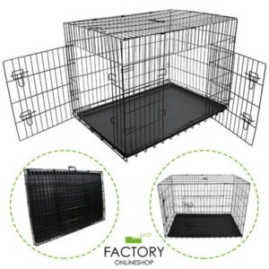 Geniqua X Large Black 48″ 2-Door Folding Pet Crate Cage Dog Cat Kennel Pen + ABS Tray