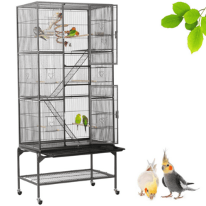 Easyfashion 69″ H Extra Large Bird Cage with Detachable Stand, Black