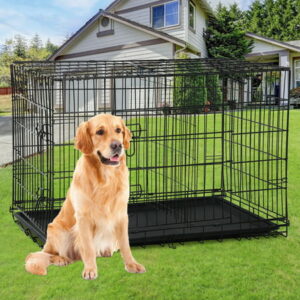 NiamVelo Heavy Duty Dog Crate Cage 42” Extra Large Dog Crate Kennel for Large Dogs, Folding Metal Dog Crate W/Divider & Tray Double Doors for Indoor Outdoor, Black