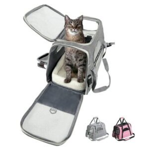 Gray Pet Cat Carrier Airline Approved, Dog Carriers for Small Dogs, Collapsible Dog Cat Travel Carrier Bag for Small Medium Cat