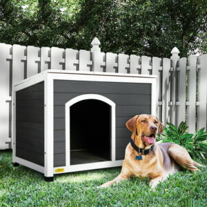 Coziwow Wooden Dog Houses Pet Shelter Cage Outside Dog Kennel W/ Openable Roof Weatherproof,Gray