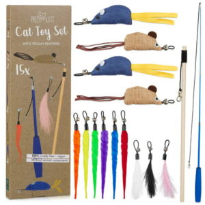 Cat Toys Set Vegan Xl 15 Pcs Cat Toy Set With Big Cat Wand Toy Artificial Cat