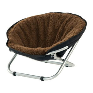 Folding Pet Cot Chair – Cat Bed, Brown Fleece Top Papasan Chair for Sm