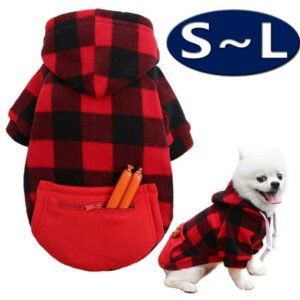 Dog Hoodies Red Black Buffalo Plaid Dog Hooded Sweatshirts Dog Cold Weather Coats Pet Clothes Apparel with Pocket for Small Medium Dogs, Size: M
