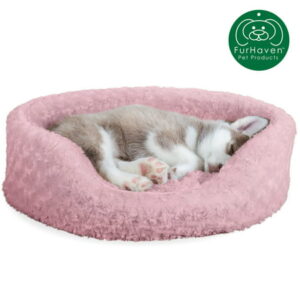 FurHaven | Oval Ultra Plush Pet Bed for Dogs & Cats, Strawberry, Medium