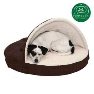 FurHaven Pet Products Bed, Orthopedic Faux Sheepskin Snuggery Burrow Bed for Dogs & Cats, Espresso, 26-Inch