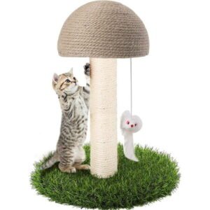 PinkSheep Cat Scratching Post, 15″ Mushroom Cat Tree Scratcher Poles with Sisal Toy, Brown