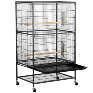 Yaheetech 52”Bird Cage Large Wrought Iron Flight Cage with Rolling Stand+2 Doors+4 Feeder Trays+2 Perches for Parrot Cockatiel Cockatoo Parakeet Finches