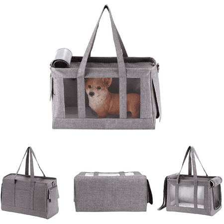 Pet Travel Carrier Bag, JINJIU Portable Cat Carrier with Locking Safety Zippers,Airline Approved Dog Carrier Large Comfortable and breathable(Grey)
