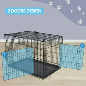 HomGarden 36’’ Foldable Dog Crate Kennel Double Door Steel Dog Cage, Black