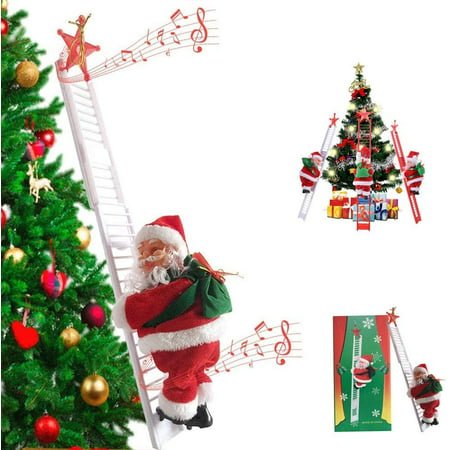 MKING Santa Claus Climbing Ladder Electric Singing Up and Down Hanging Decoration Christmas Tree Ornaments Funny New Year Kids Gifts Party Decor