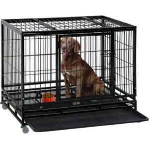 BestPet 36″ Dog Crate Cage for Large Dogs Heavy Duty Dog Kennel Pet Playpen for Training Indoor Outdoor with Plastic Tray Double Doors & Locks Design