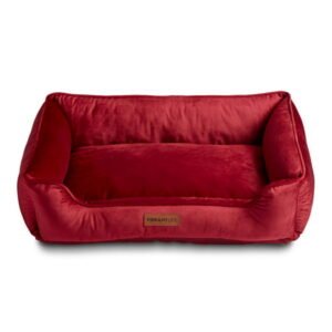 Vibrant Life Faux Velvet Box Dog Bed, Large, Red, 27″ x 37″