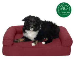 Furhaven Pet Products Orthopedic Quilted Sofa-Style Couch Pet Bed for Dogs & Cats, Wine Red, Small