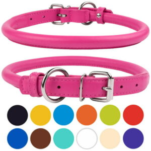 CollarDirect Rolled Leather Dog Collar for Small Dogs, Pink