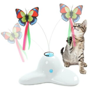 Suhaco Cat Toys, Interactive Butterfly Cat Toy,Kitten Toys for Indoor Cats, Electric Rotating Teaser Butterfly for Kittens, Automatic Self Playing Kitten Toy (White)