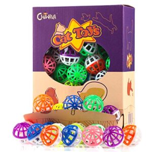 CHIWAVA 45PCS 1.6” Cat Toy Ball with Bell Plastic Lattice Jingle Balls Kitten Chase Pounce Rattle Toy Assorted Color