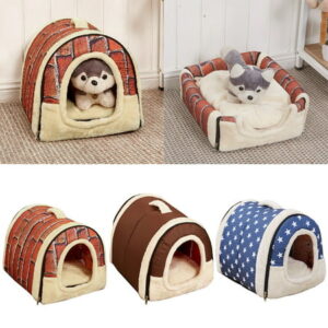 RuiJY Universal Pet House Brick Wall/Stars Foldable All Seasons Warm Cat Dog Nest