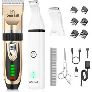 Oneisall Dog Clippers and Dog Paw Trimmer Kit 2 in 1 Low Noise Cordless Dog Clippers for Grooming Pet Hair Trimmers for Small and Large Dogs Cats Animals